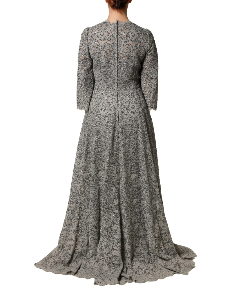 Robe Maxi à Manches Longues en Dentelle Grise Dolce & Gabbana