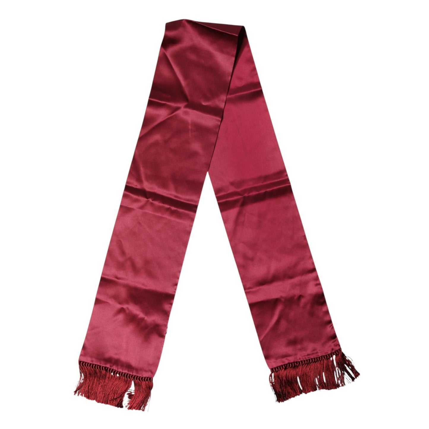 Foulard Dolce &amp; Gabbana rouge en satin de soie à franges pour homme, 137,5 cm x 14,5 cm