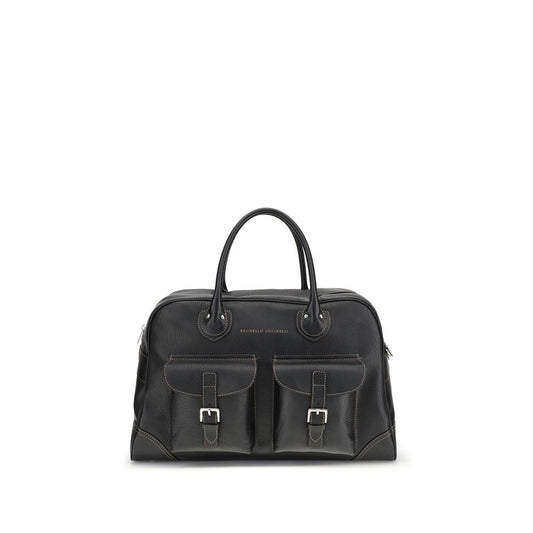 Brunello Cucinelli Black Calf Leather Bos Taurus Shoulder Bag