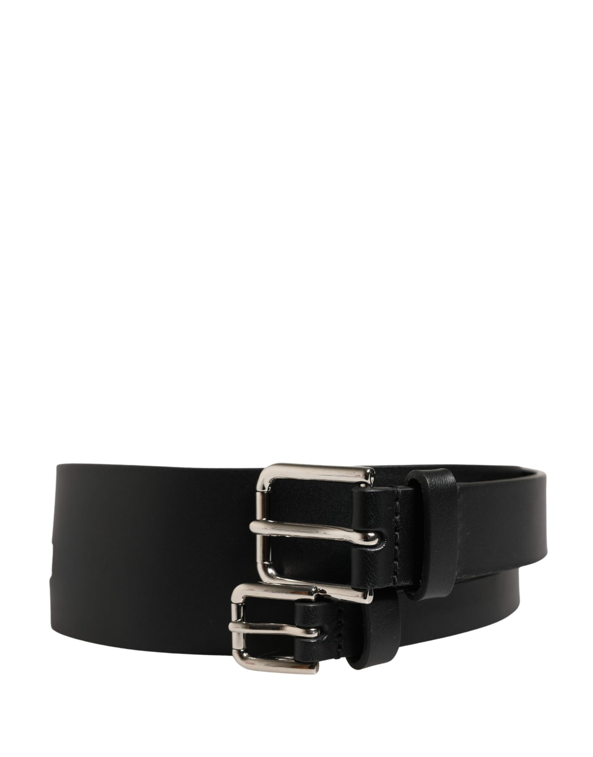 Ceinture Dolce &amp; Gabbana en cuir noir à double sangle et boucle argentée