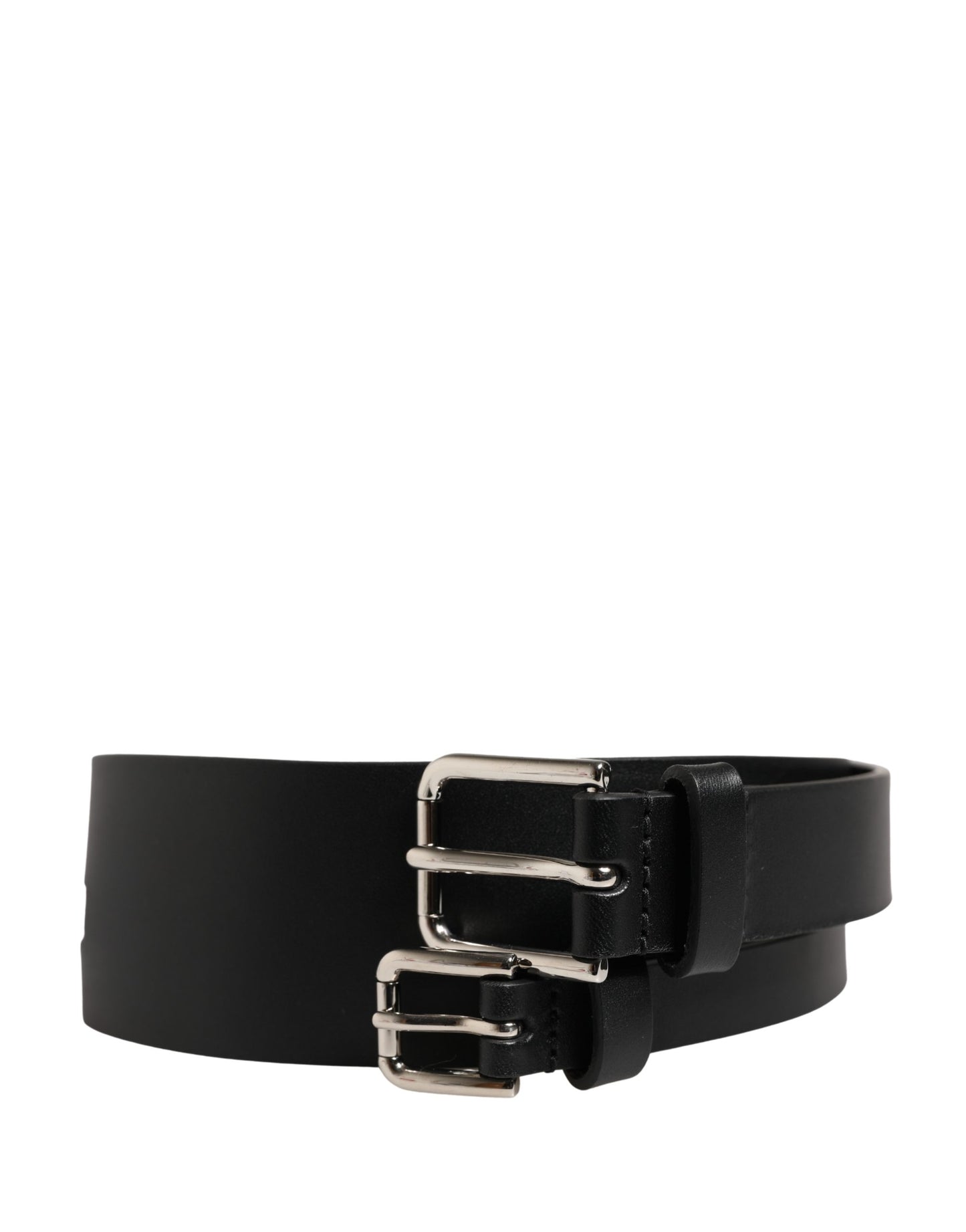 Ceinture Dolce &amp; Gabbana en cuir noir à double sangle et boucle argentée