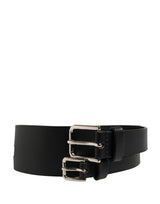 Ceinture Dolce &amp; Gabbana en cuir noir à double sangle et boucle argentée