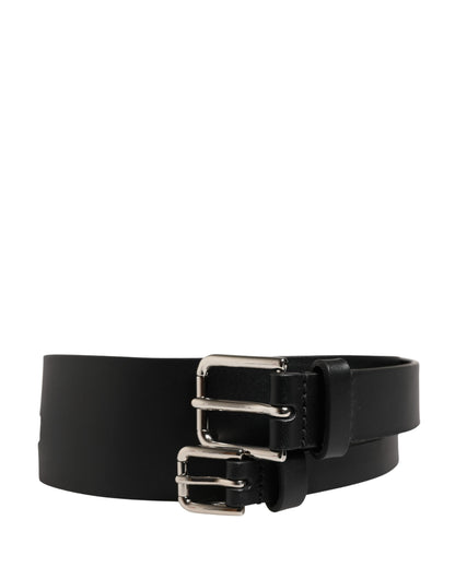 Ceinture Dolce &amp; Gabbana en cuir noir à double sangle et boucle argentée