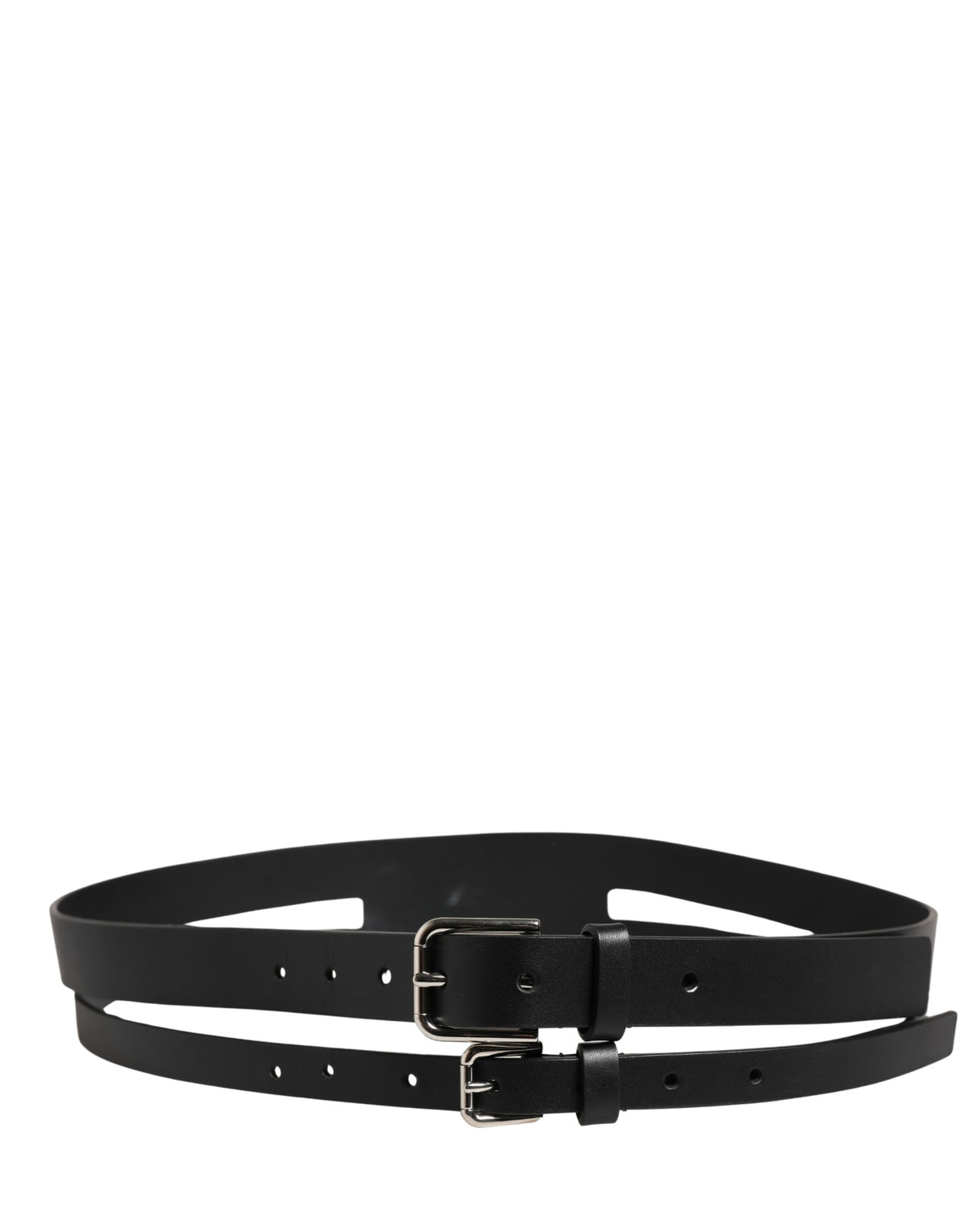 Ceinture Dolce &amp; Gabbana en cuir noir à double sangle et boucle argentée
