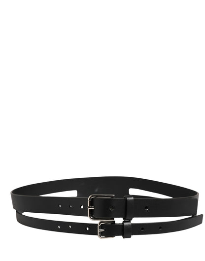 Ceinture Dolce &amp; Gabbana en cuir noir à double sangle et boucle argentée
