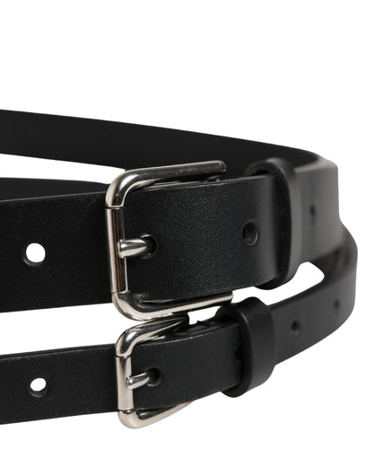 Ceinture Dolce &amp; Gabbana en cuir noir à double sangle et boucle argentée