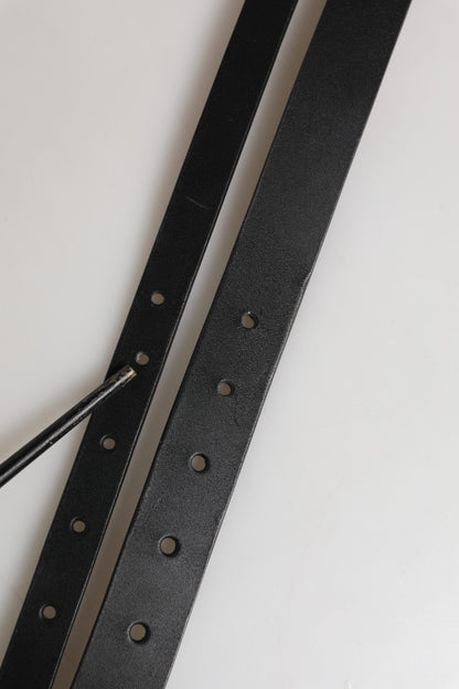 Ceinture Dolce &amp; Gabbana en cuir noir à double sangle et boucle argentée