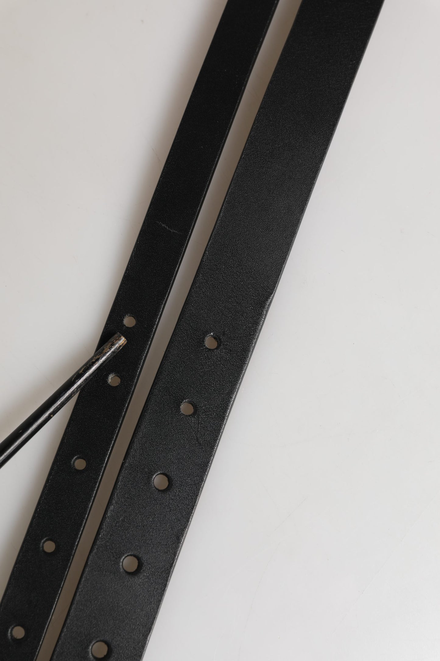 Ceinture Dolce &amp; Gabbana en cuir noir à double sangle et boucle argentée