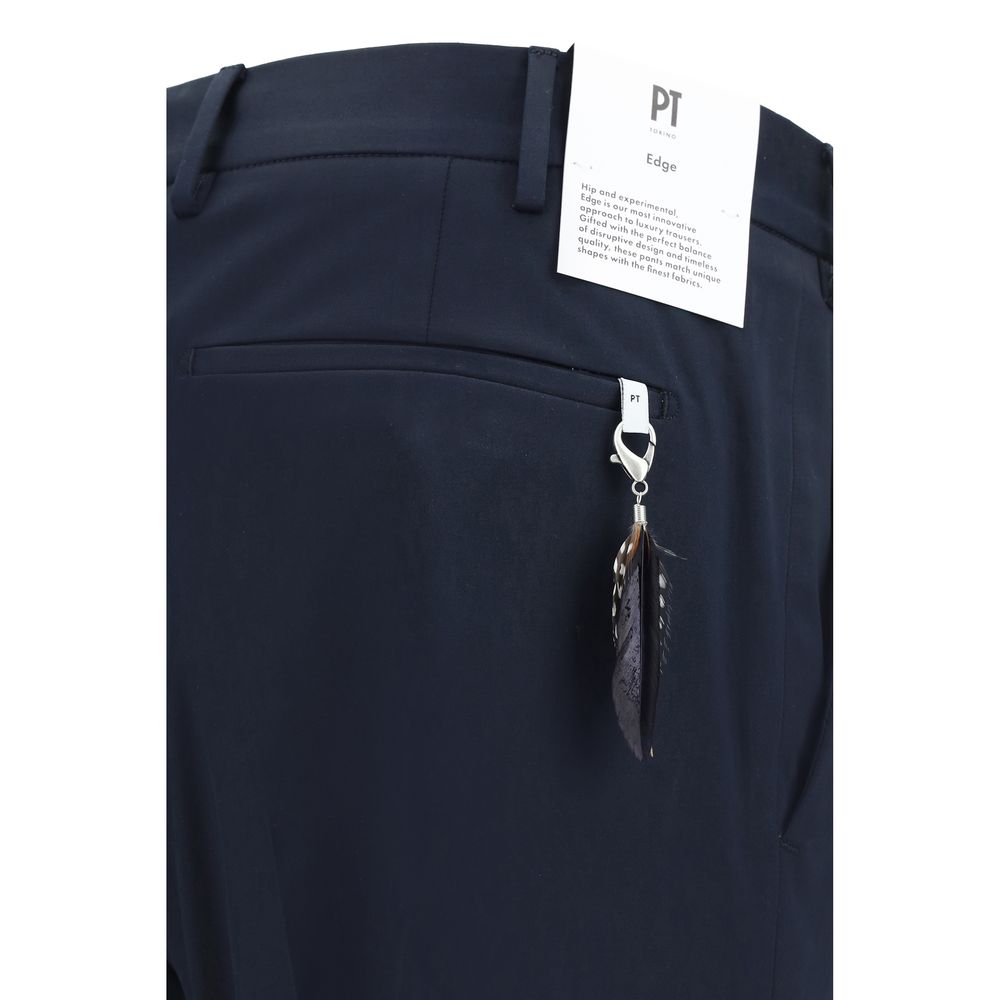 PT Torino Blue Cotton Casual Pants for Men