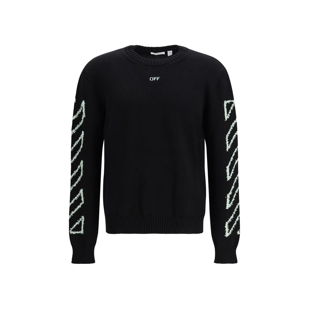 Off-White Diagonal Arrow Fuzzy Sweater - Black Cotton