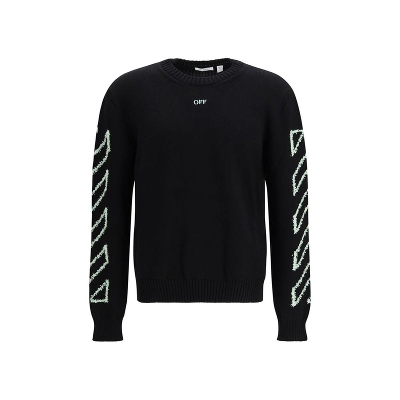 Off-White Diagonal Arrow Fuzzy Sweater - Black Cotton