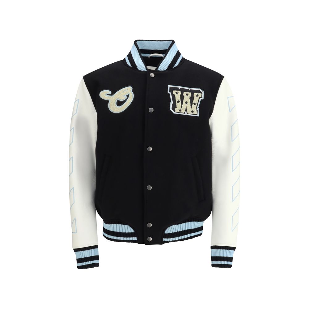 Off-White Black Wool Bomber Jacket - Varsity Star Logo