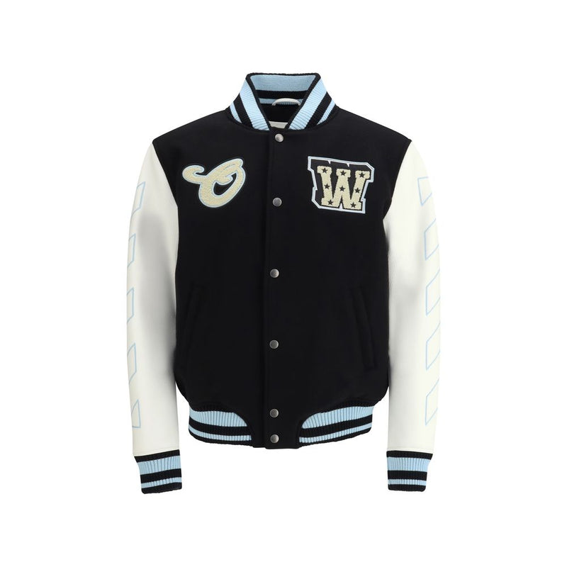 Off-White Black Wool Bomber Jacket - Varsity Star Logo