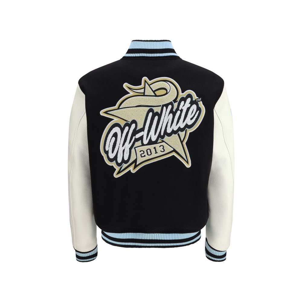Off-White Black Wool Bomber Jacket - Varsity Star Logo