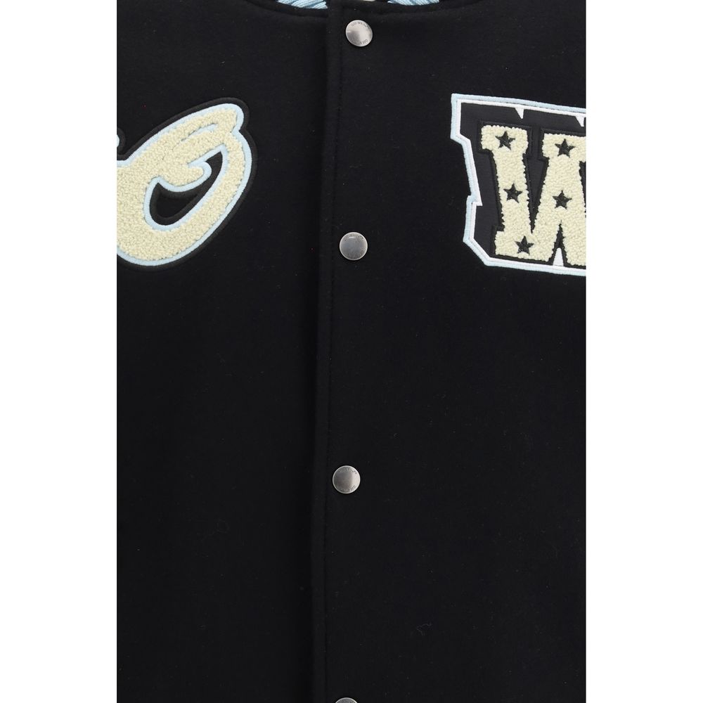 Off-White Black Wool Bomber Jacket - Varsity Star Logo