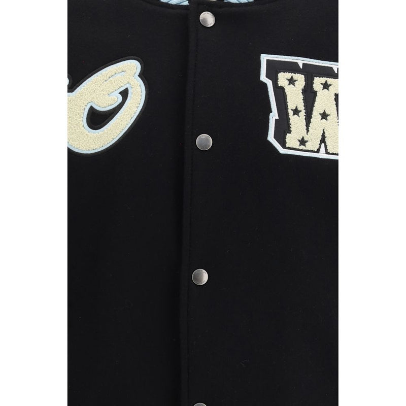 Off-White Black Wool Bomber Jacket - Varsity Star Logo