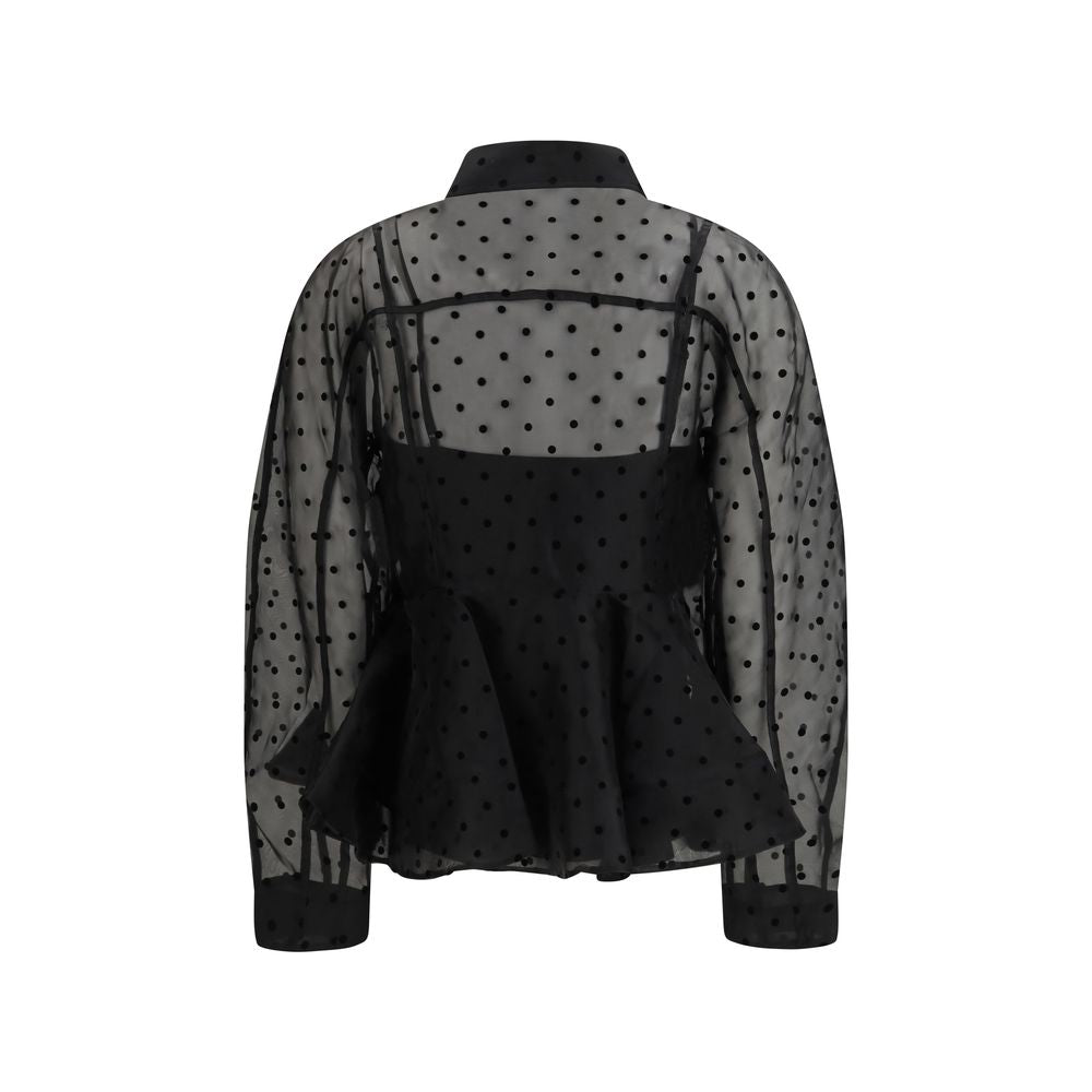 Ganni Black Recycled Polyester Polka Dot Shirt