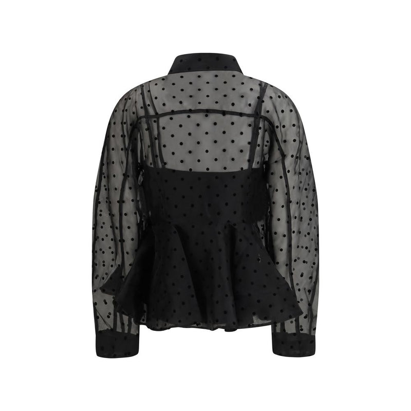 Ganni Black Recycled Polyester Polka Dot Shirt