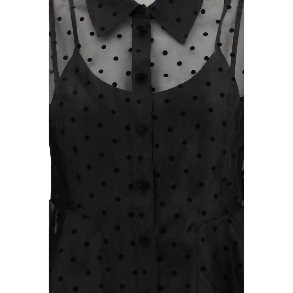 Ganni Black Recycled Polyester Polka Dot Shirt
