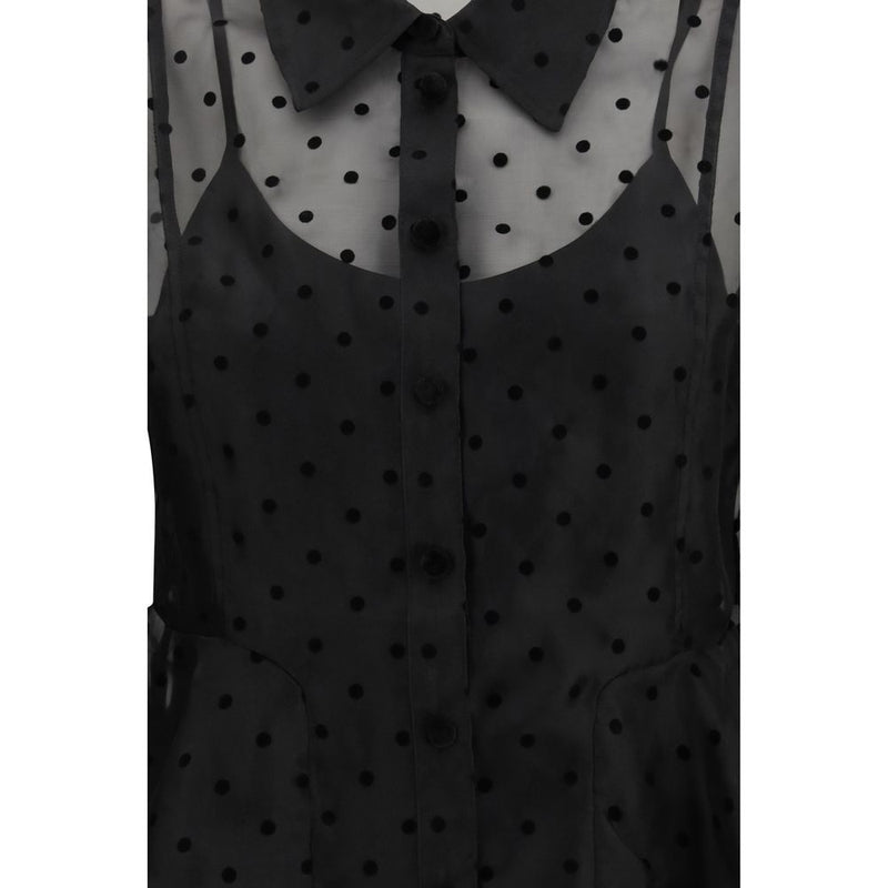 Ganni Black Recycled Polyester Polka Dot Shirt