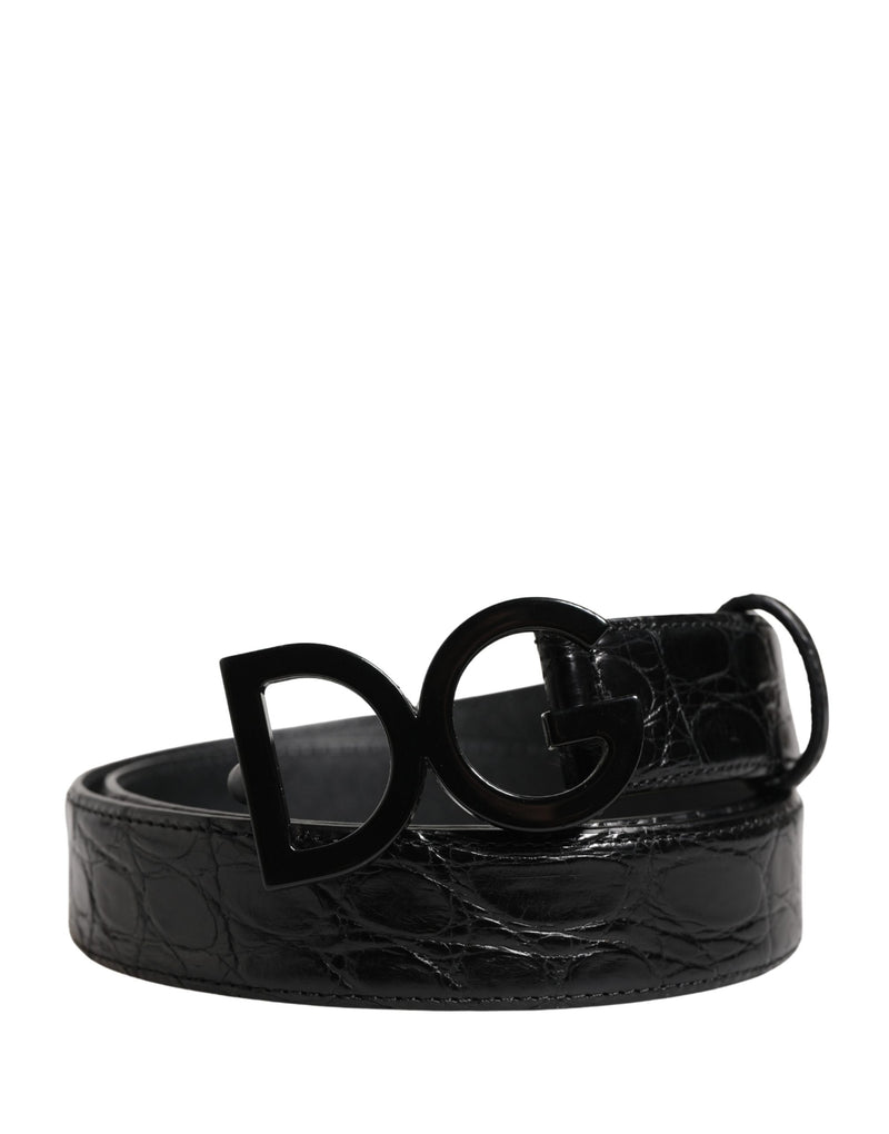 Dolce & Gabbana Heren Zwarte Exotische Leren Riem met Logogesp