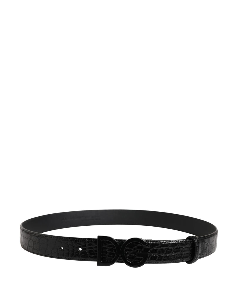 Dolce & Gabbana Heren Zwarte Exotische Leren Riem met Logogesp