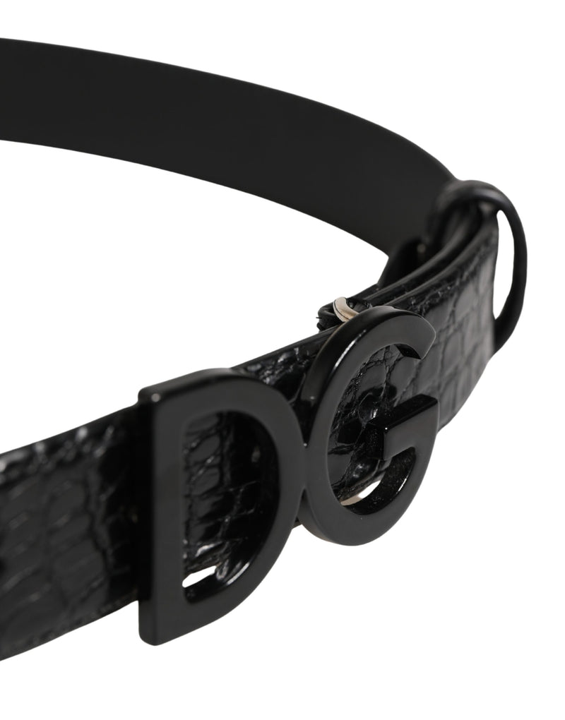 Dolce & Gabbana Heren Zwarte Exotische Leren Riem met Logogesp