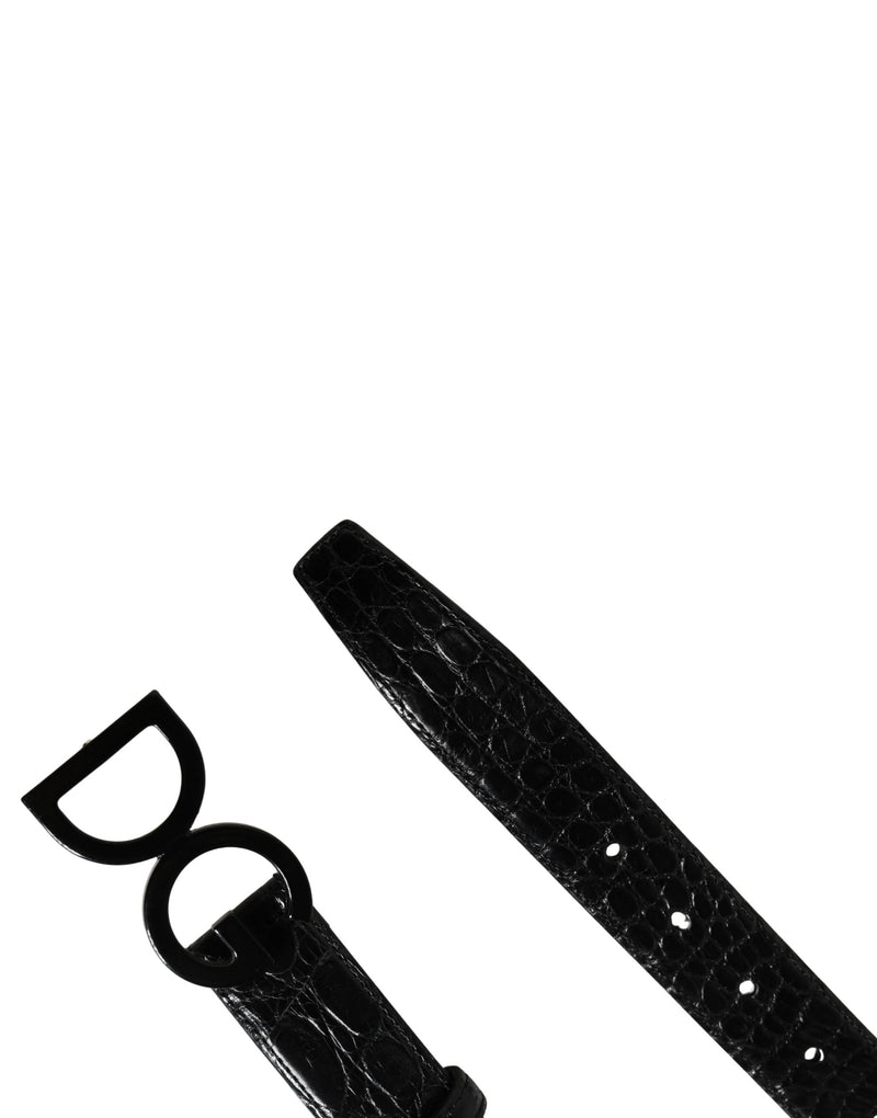Dolce & Gabbana Heren Zwarte Exotische Leren Riem met Logogesp