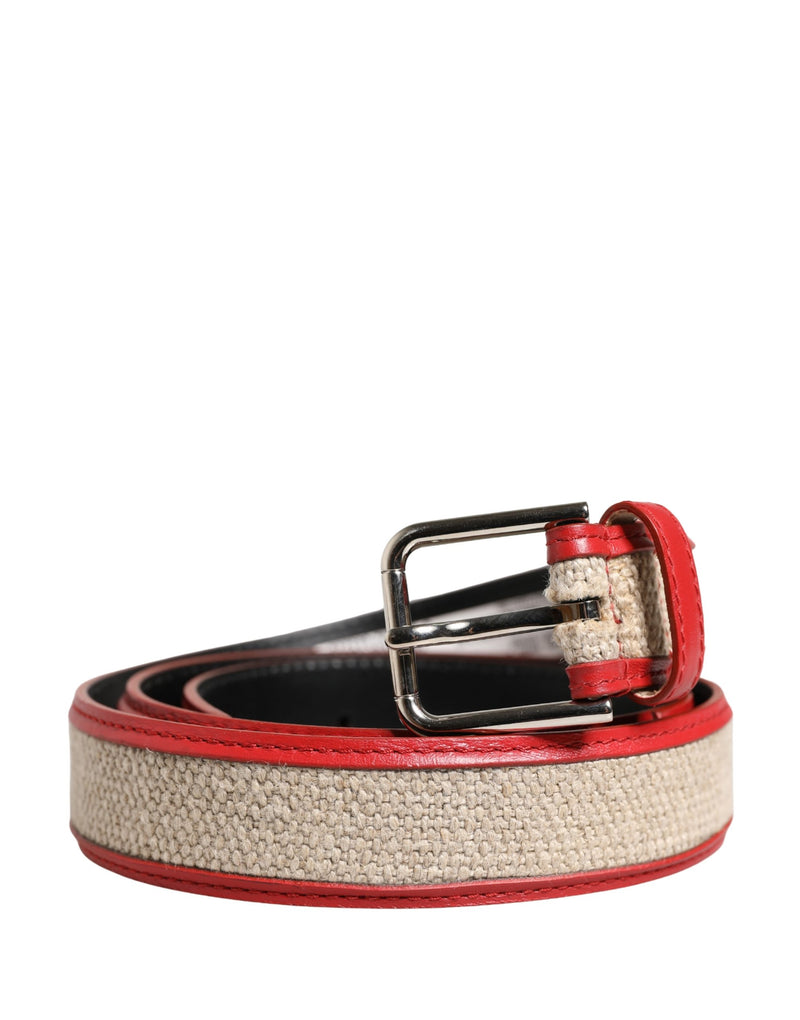 Dolce & Gabbana Heren Beige Rood Geweven Lederen Metalen Gesp Riem
