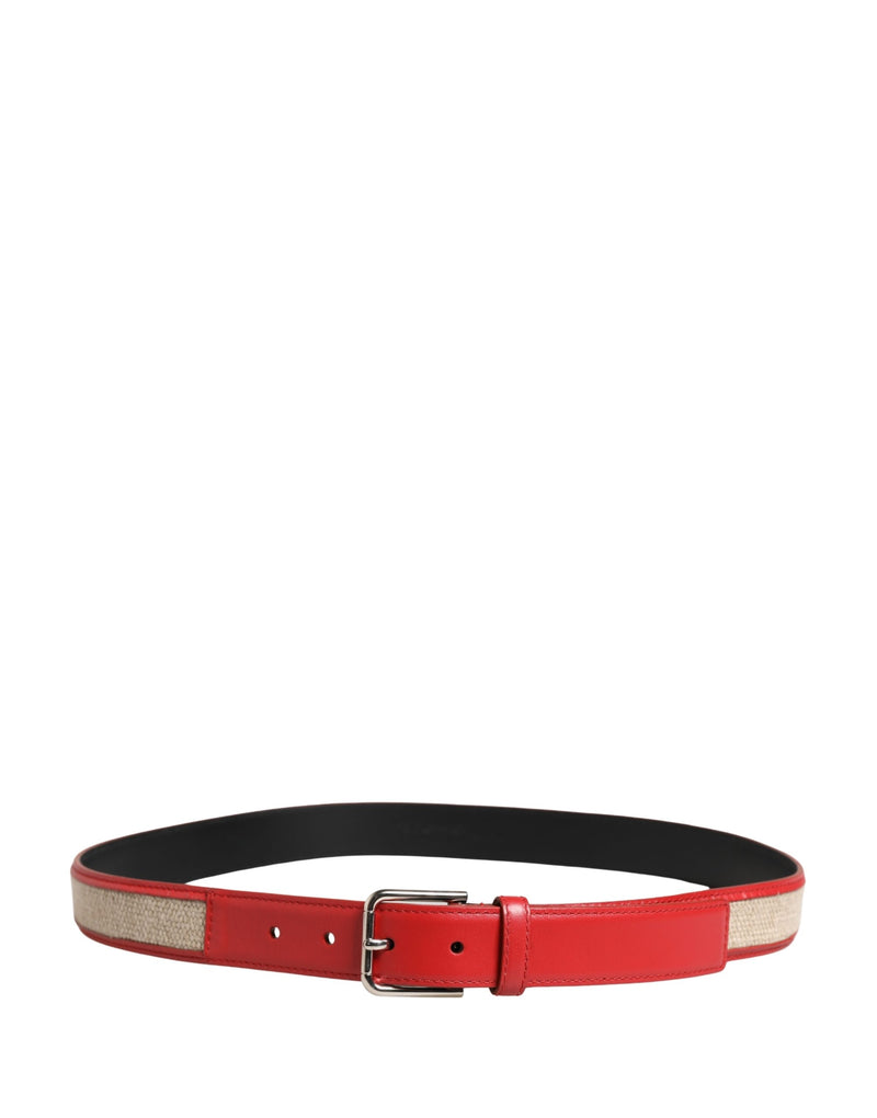Dolce & Gabbana Heren Beige Rood Geweven Lederen Metalen Gesp Riem