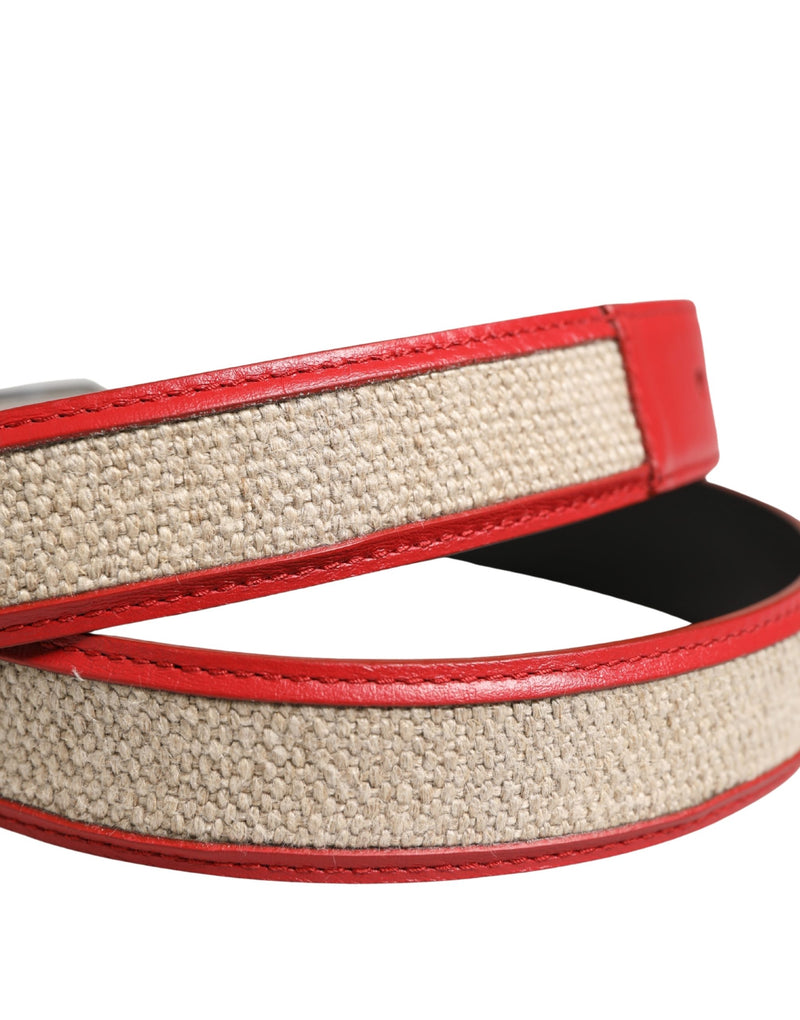Dolce & Gabbana Heren Beige Rood Geweven Lederen Metalen Gesp Riem