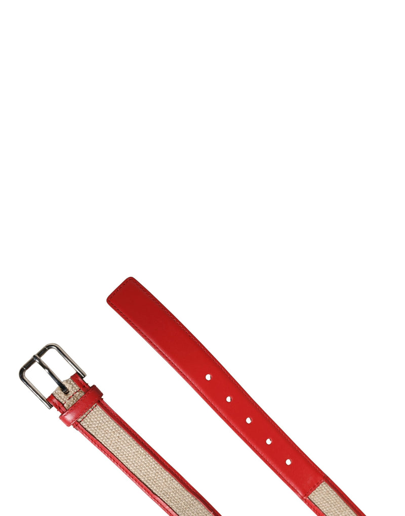 Dolce & Gabbana Heren Beige Rood Geweven Lederen Metalen Gesp Riem