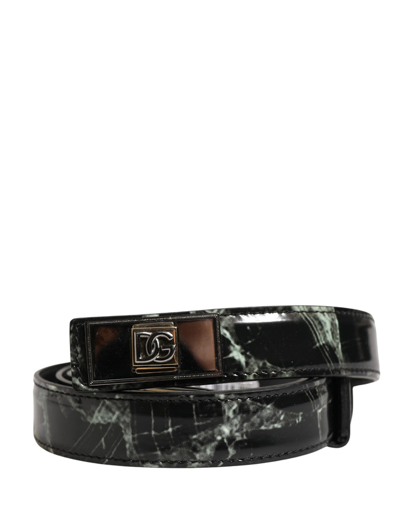 Dolce & Gabbana Heren Zwart Marmer Leer DG Logo Gesp Riem