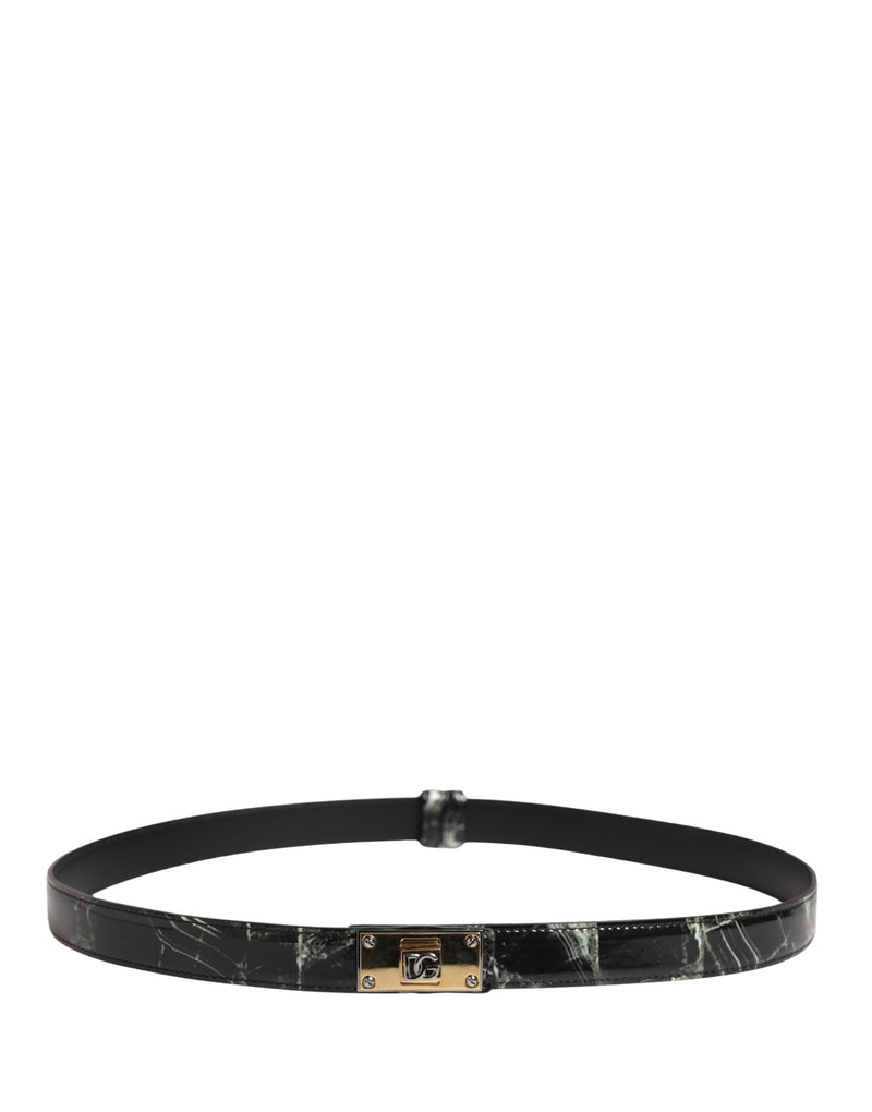 Dolce & Gabbana Heren Zwart Marmer Leer DG Logo Gesp Riem