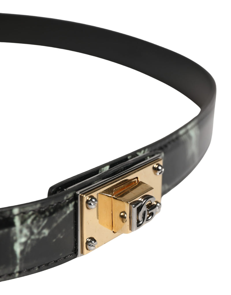 Dolce & Gabbana Heren Zwart Marmer Leer DG Logo Gesp Riem