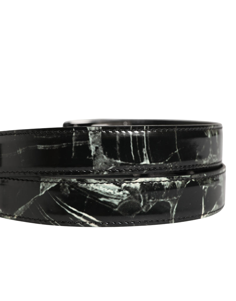 Dolce & Gabbana Heren Zwart Marmer Leer DG Logo Gesp Riem