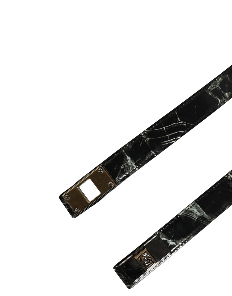 Dolce & Gabbana Heren Zwart Marmer Leer DG Logo Gesp Riem