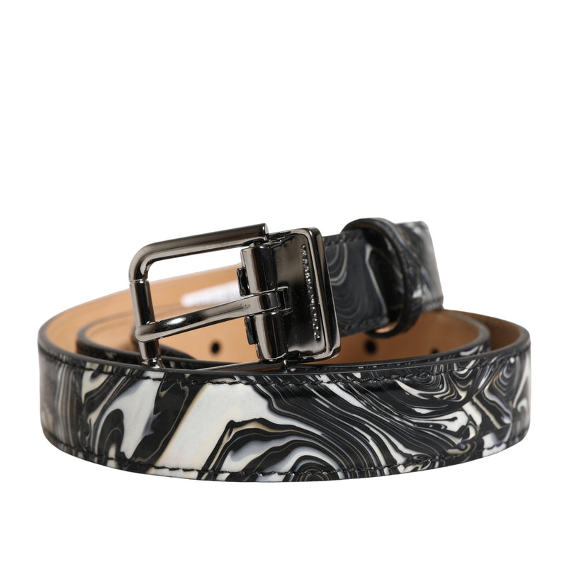 Dolce & Gabbana Heren Zwarte Marmeren Leren Metalen Gesp Riem