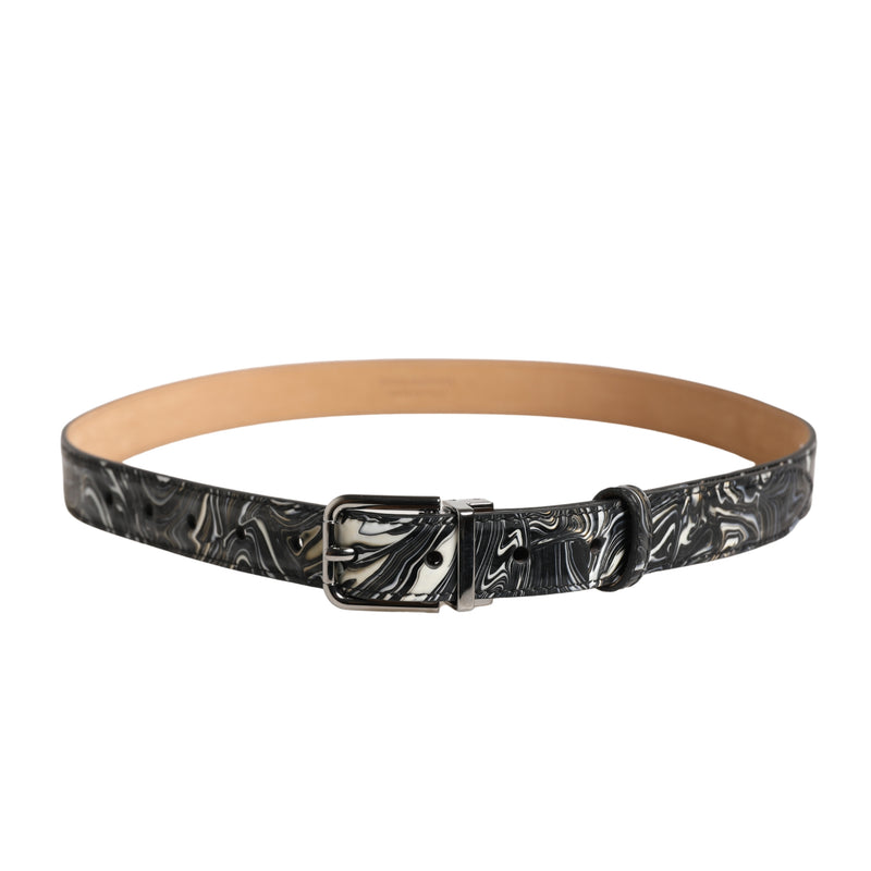 Dolce & Gabbana Heren Zwarte Marmeren Leren Metalen Gesp Riem