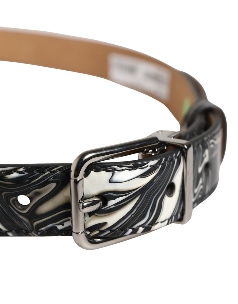 Dolce & Gabbana Heren Zwarte Marmeren Leren Metalen Gesp Riem