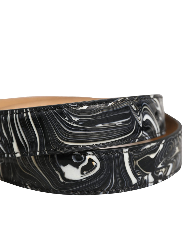 Dolce & Gabbana Heren Zwarte Marmeren Leren Metalen Gesp Riem
