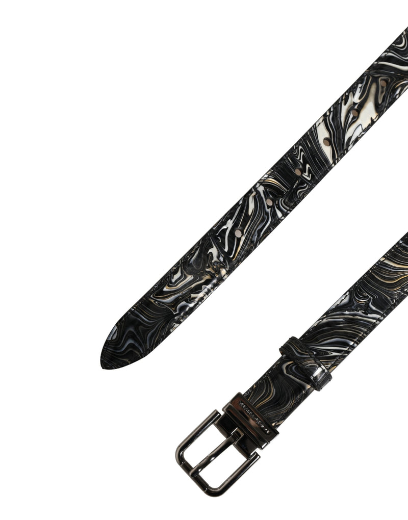 Dolce & Gabbana Heren Zwarte Marmeren Leren Metalen Gesp Riem