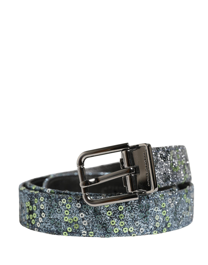 Dolce & Gabbana Heren Veelkleurige Pailletten Zilveren Metalen Gesp Riem