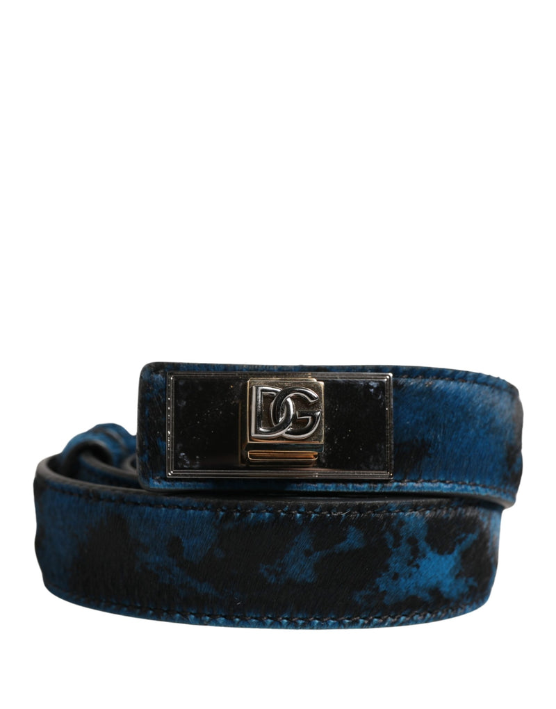 Dolce & Gabbana Heren Blauw Kalfsleer Logo Metalen Gesp Riem