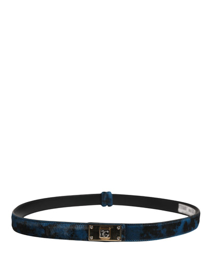 Ceinture Dolce &amp; Gabbana pour homme en cuir de veau bleu avec logo et boucle métallique
