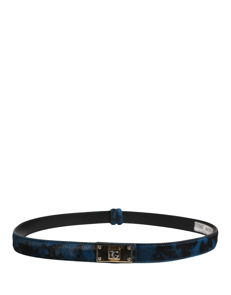 Dolce & Gabbana Heren Blauw Kalfsleer Logo Metalen Gesp Riem