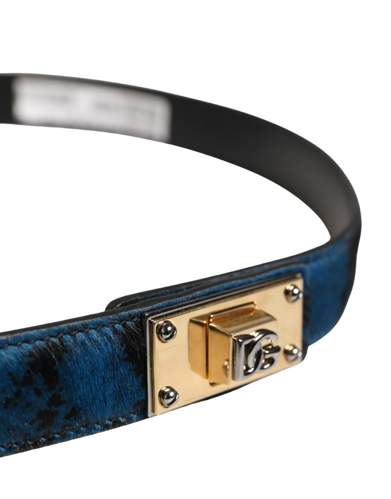 Dolce & Gabbana Heren Blauw Kalfsleer Logo Metalen Gesp Riem