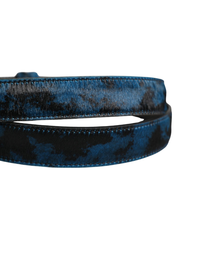 Dolce & Gabbana Heren Blauw Kalfsleer Logo Metalen Gesp Riem