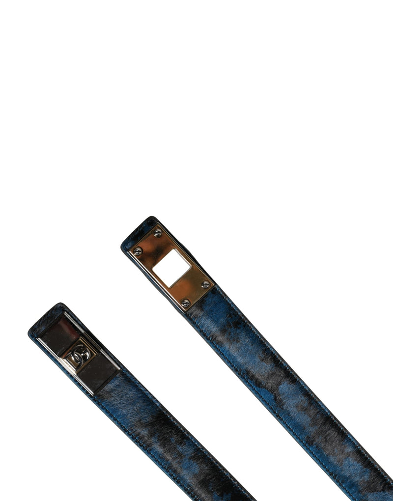 Dolce & Gabbana Heren Blauw Kalfsleer Logo Metalen Gesp Riem