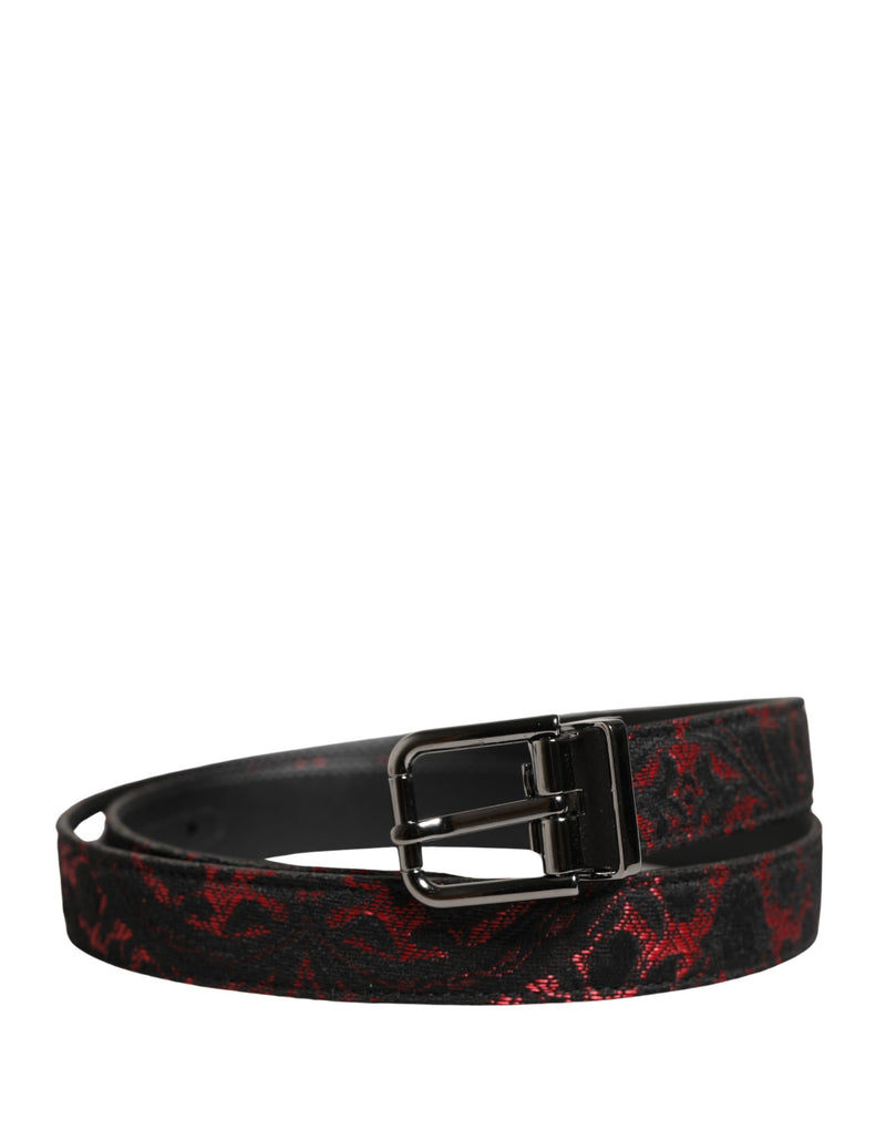Dolce & Gabbana Zwart Rood Polyester Zilverkleurige Metalen Gesp Riem